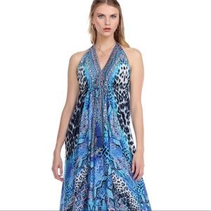 NTW True Colors La Moda Blue Cheetah Print High-Low Dress Cover-up